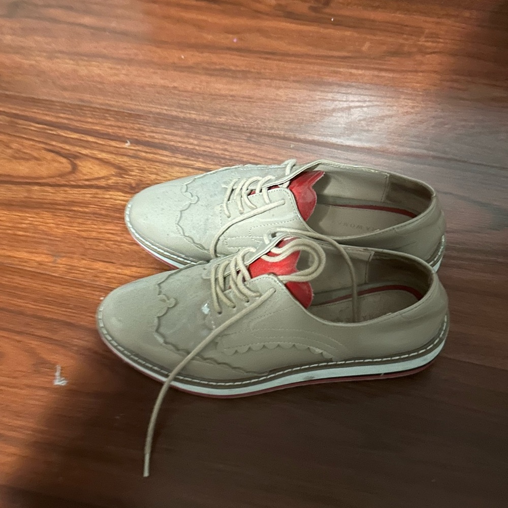 Tan and Red Lace-Up Shoes